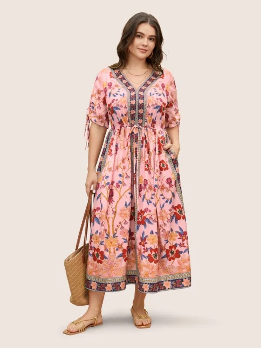 🩷BLOOMCHIC • Pink Boho Drawstring Dress